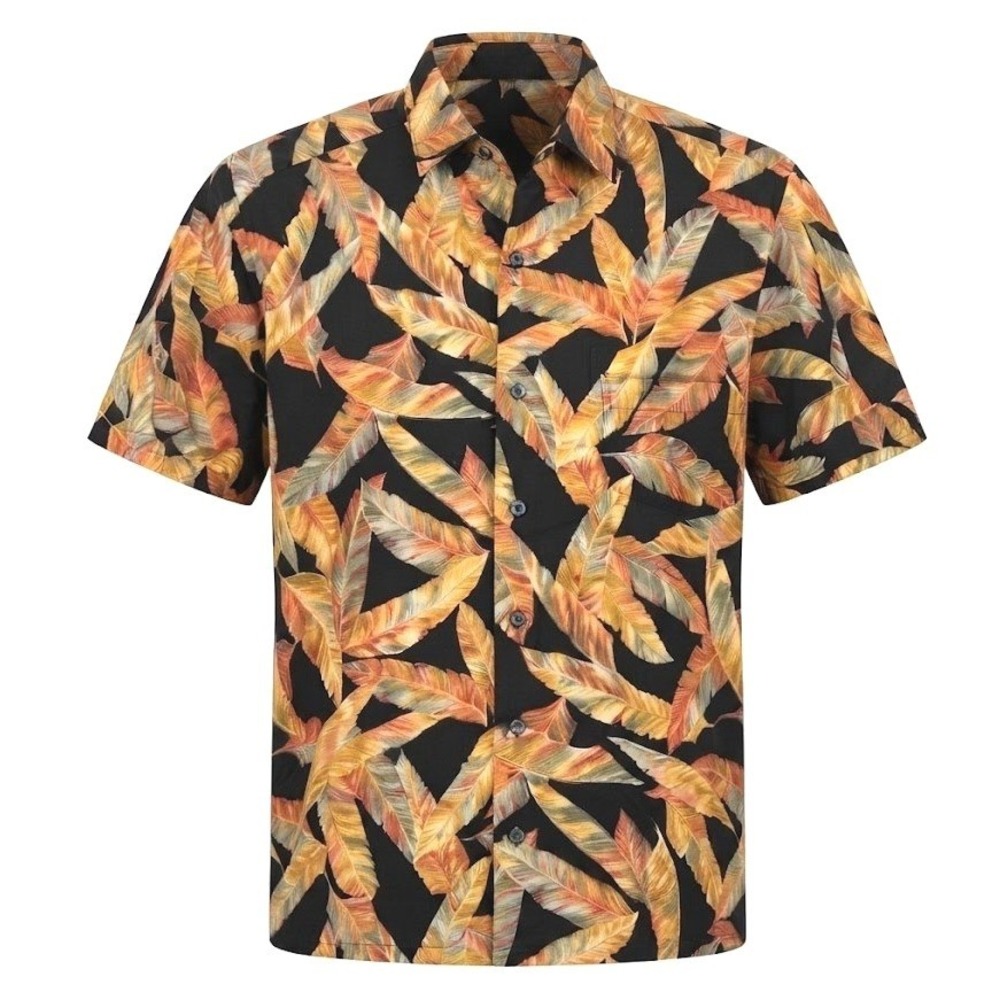 Tori Richard Mens L Hawaiian Shirt Cotton Lawn Tropical Leaf Orange Black - CJ